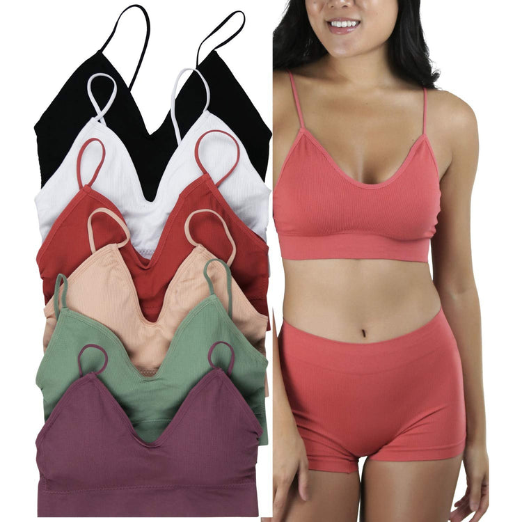 Women's Pack of 6 Ribbed Knit Bralettes