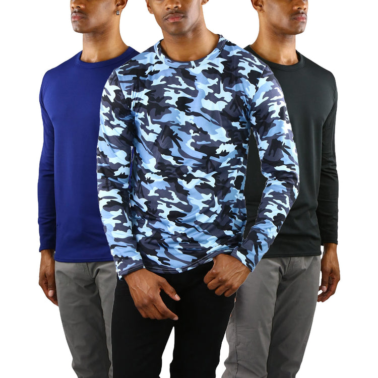 Men's Premium Fleece Lined Microfiber Thermal Long Sleeve Crewneck Shirt Top