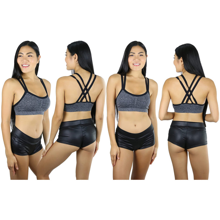 Women's Pack of 3 Wire-Free Seamless Sports Bra with Double Cross Back Design