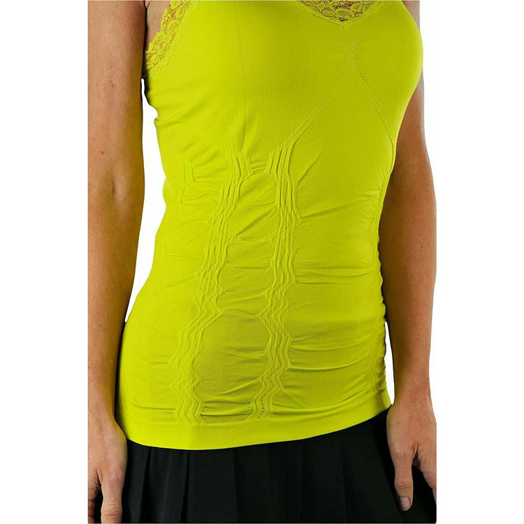 Women’s Wrinkled Seamless Camisole Top with Floral Lace Trim Straps