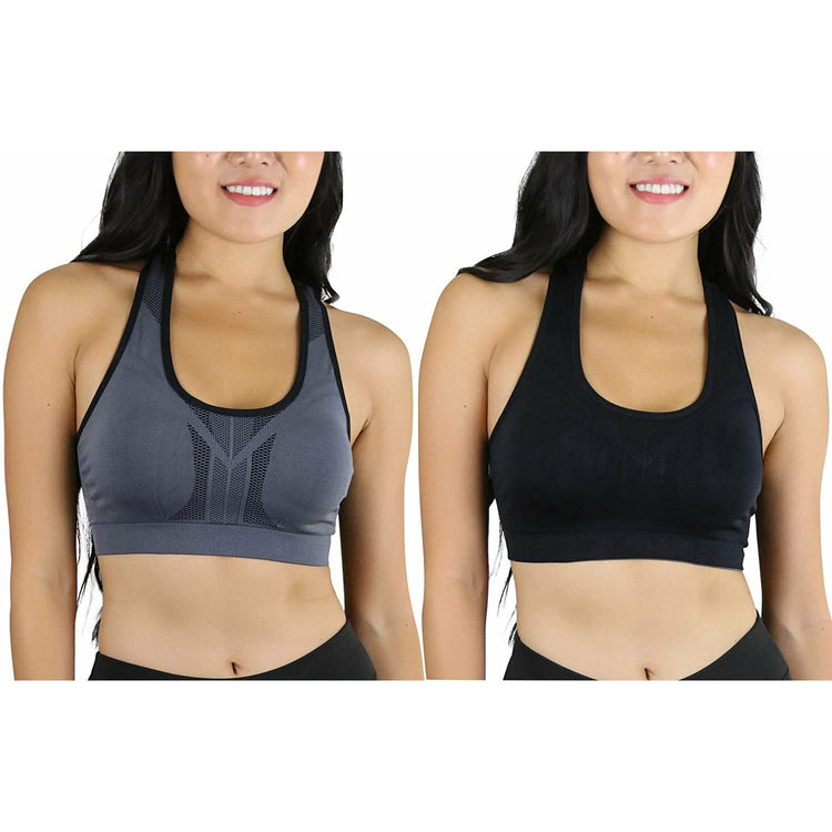 Women's Single or Pack of 3 Reversible Double Layered Compression Sports Bras