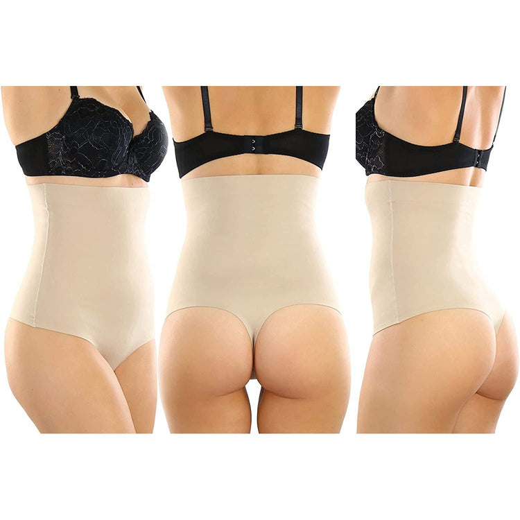 Women's High Waisted Smooth and Silky Torso Control Thong Shapewear
