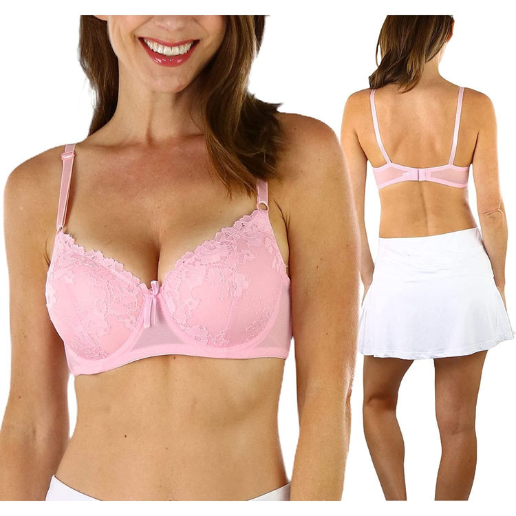 ToBeInStyle Women's Pack of 6 Floral Lace Detail Bras with Lace Trim & Mesh Band