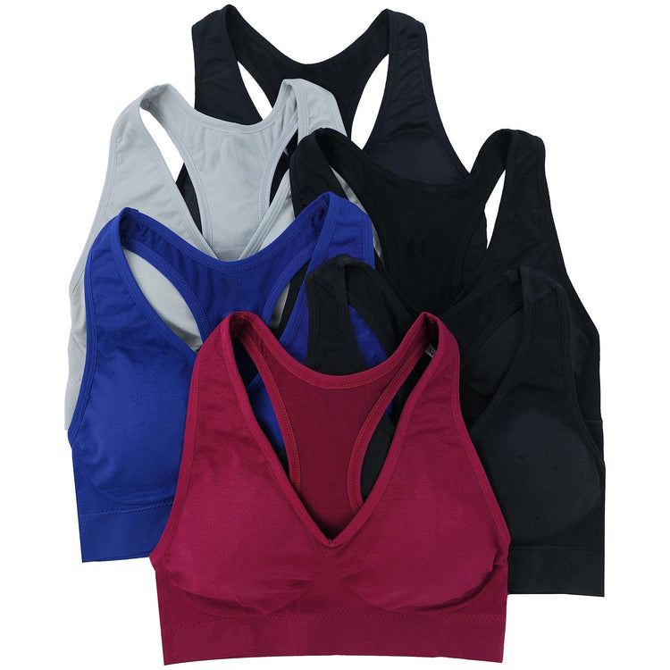Women’s Pack of 6 Comfortable and Supportive Racerback Sports Bras