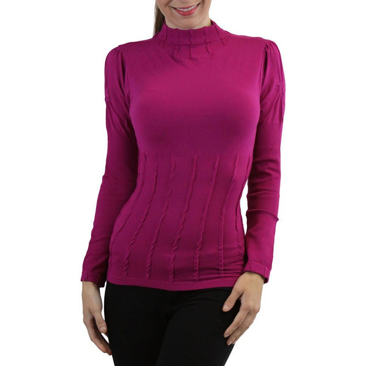 Women’s Seamless Textured Long Sleeve Turtleneck Blouse