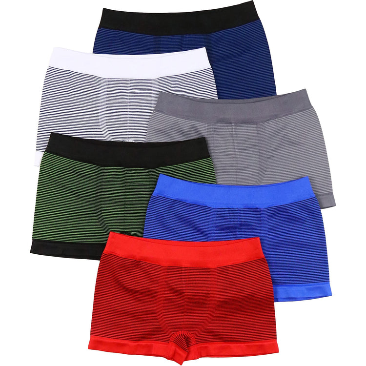 Boy's Pack of 6 Seamless Boxer Briefs with Thin Stripes