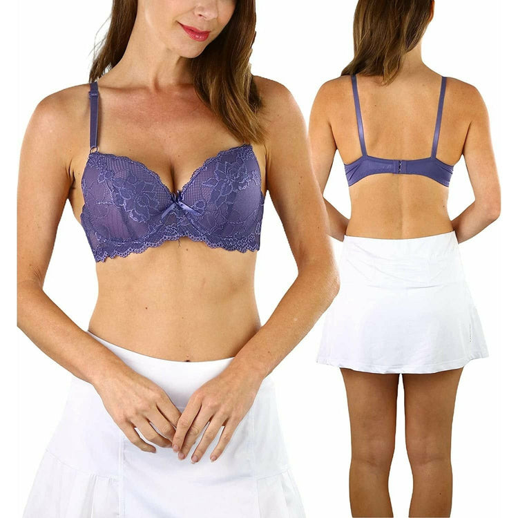 ToBeInStyle Women's Pack of 6 Floral Lace Overlaid Bras with Scalloped Lace Trim
