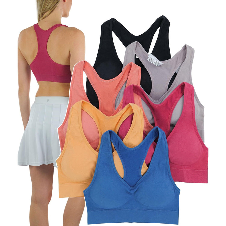 Women’s Pack of 6 Comfortable and Supportive Racerback Sports Bras