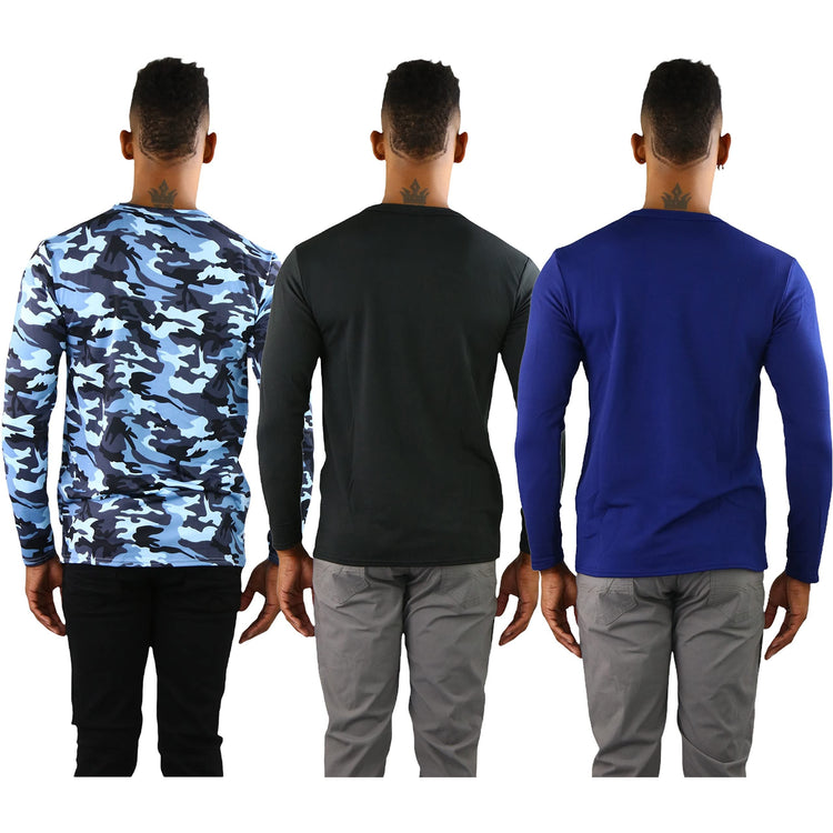Men's Premium Fleece Lined Microfiber Thermal Long Sleeve Crewneck Shirt Top