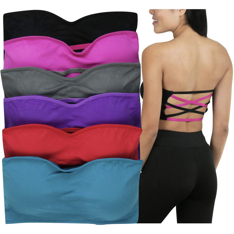 Women's Pack of 6 Strappy Back Bandeau Strapless Tube Bras