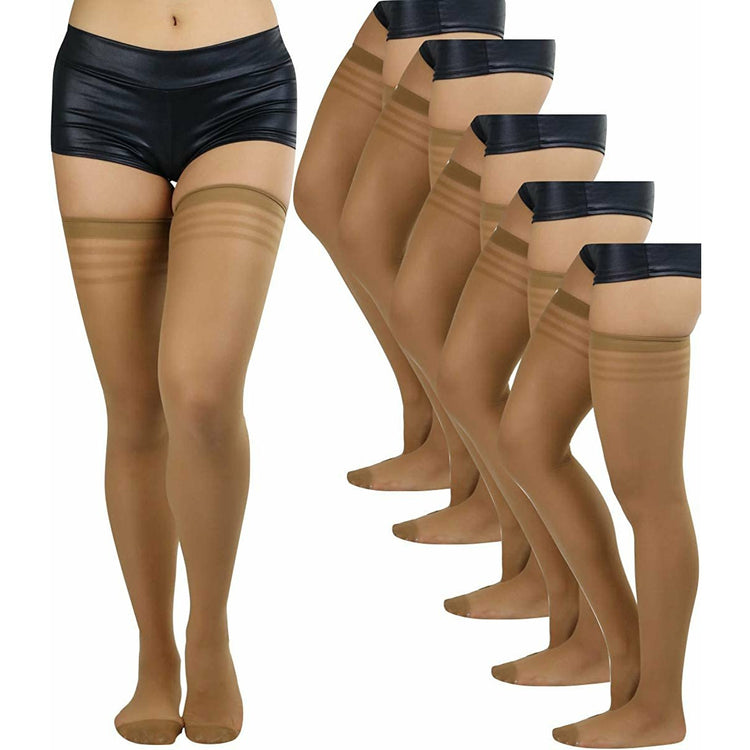 ToBeInStyle Women’s Pack of 6 Top Stripe Band Sheer Thigh High Stockings