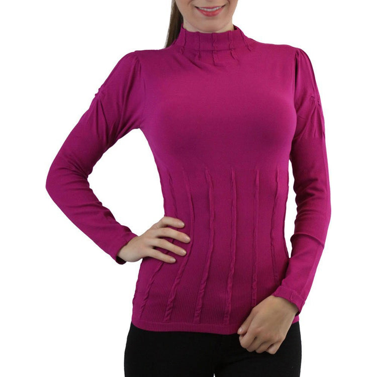 Women’s Seamless Textured Long Sleeve Turtleneck Blouse