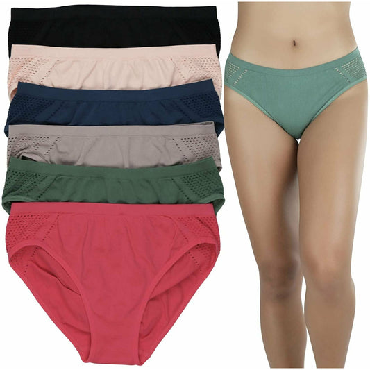 ToBeInStyle Women's 6 Pack Mesh Sided Seamless Bikini Brief Panties