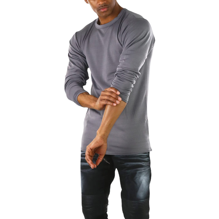 Men's Premium Fleece Lined Microfiber Thermal Long Sleeve Crewneck Shirt Top