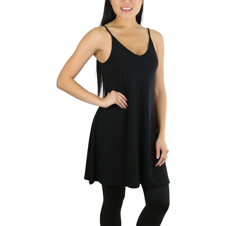 Women's V Neck Adjustable Spaghetti Strap Rayon Tunic