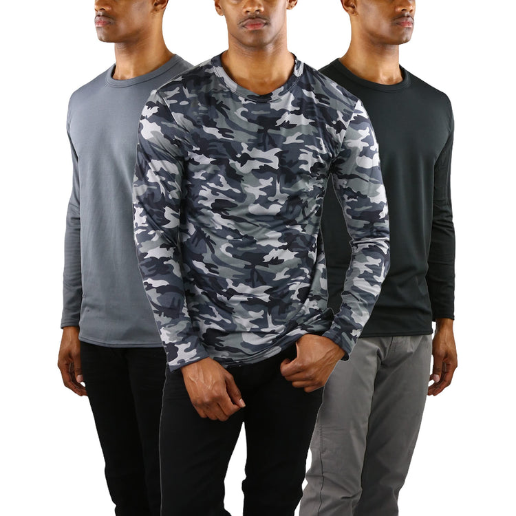Men's Premium Fleece Lined Microfiber Thermal Long Sleeve Crewneck Shirt Top