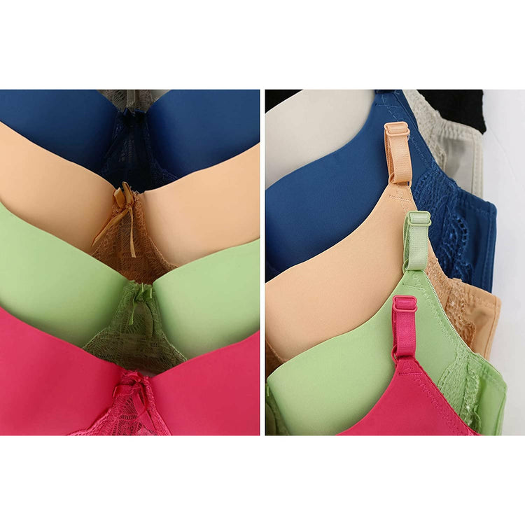 ToBeInStyle Women's Pack of 6 Vibrant Assorted Bras with Lace Underbust Detail
