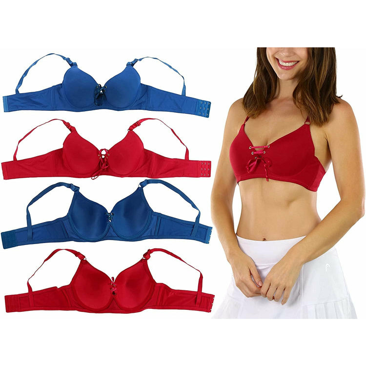ToBeInStyle Women's Pack of 6 Padded Underwire Berries and Cream Bras w/ Lace Up Front