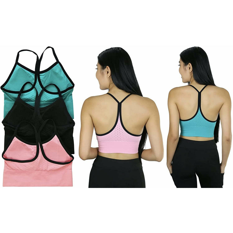 ToBeInStyle Women's Pack of 3 Intricate Long Line Racerback Bralette