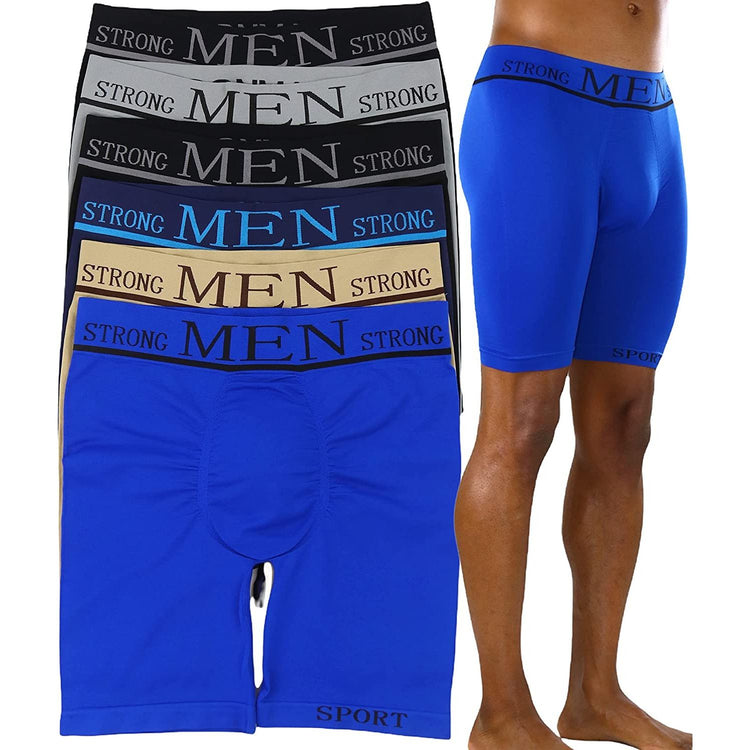 ToBeInStyle Men's Pack of 6 Waistband Design Long Leg Boxers