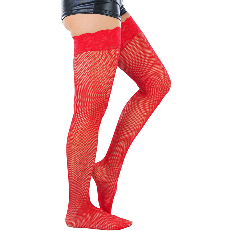 Women's Wide Floral Lace Fishnet Thigh High Stockings