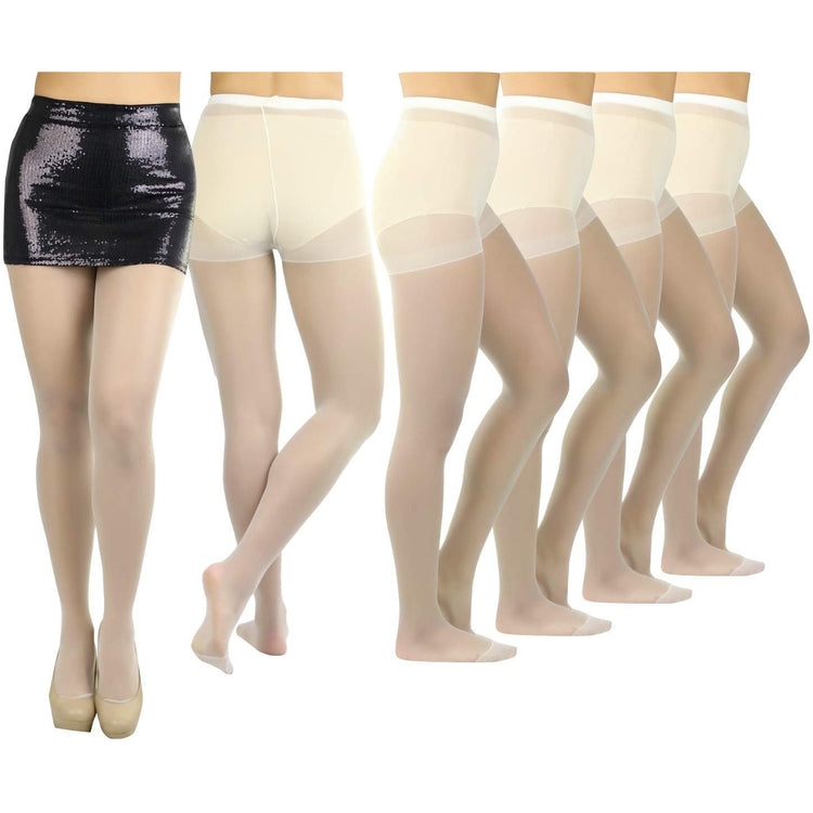Women's Pack of 6 Plain Full Length Pantyhose