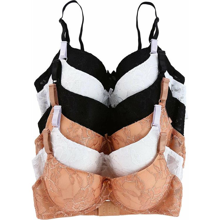 ToBeInStyle Women's Pack of 6 Padded Underwire Bras w/ Lace Mesh Band & Lace Overlay Cup