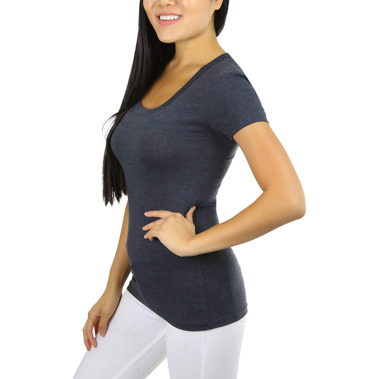 Women's Slim Fit Scoop Neck Short Sleeve Longline Tee