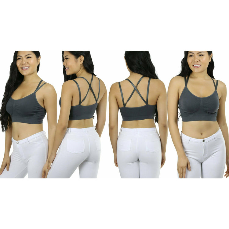 ToBeInStyle Women's Pack of 6 Elastic Strappy Back Padded Wirefree Sports Bra