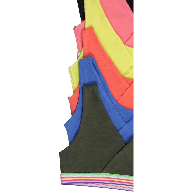 Girls' Pack of 6 Wrap Style Back Cotton Training Bra with Rainbow Elastic
