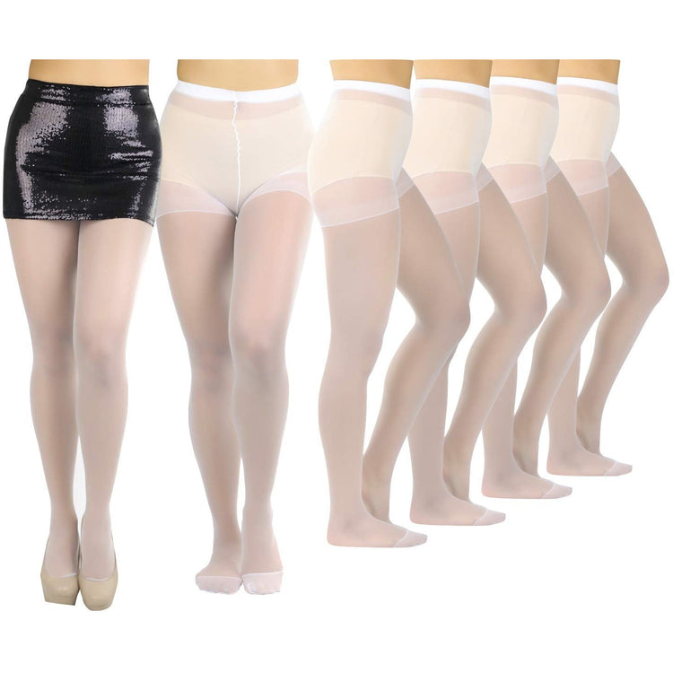 Women's Pack of 6 Plain Full Length Pantyhose