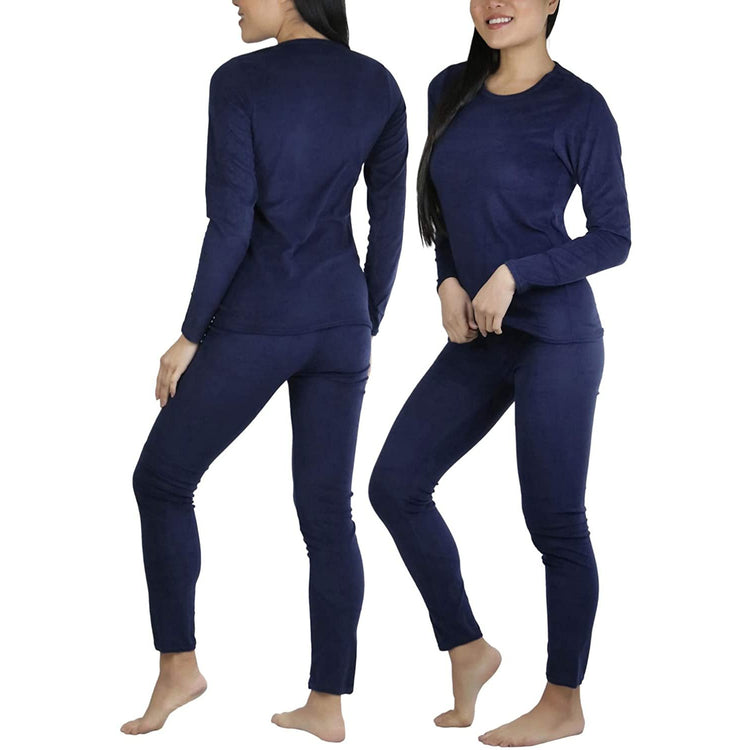 Women's Soft Velvet Long Sleeve Top and Bottom Thermal Set