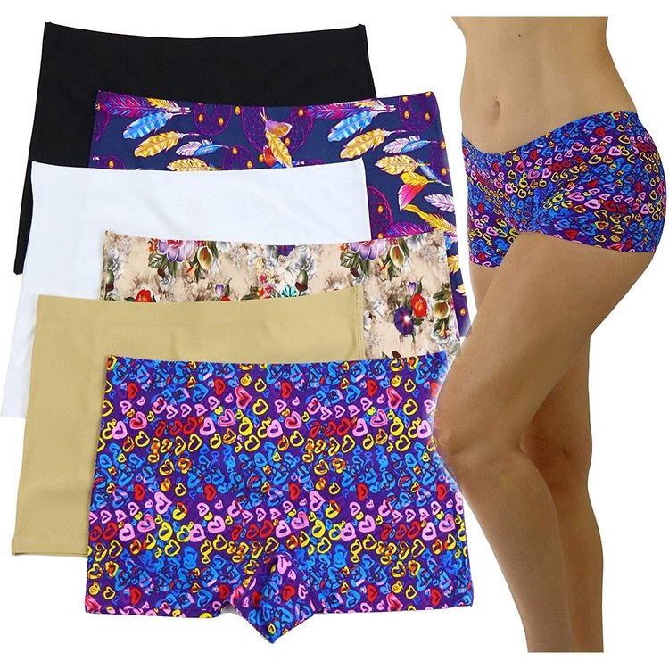ToBeInStyle Womenโs Pack of 6 Comfortable No Panty Line Laser Cut Boyshorts