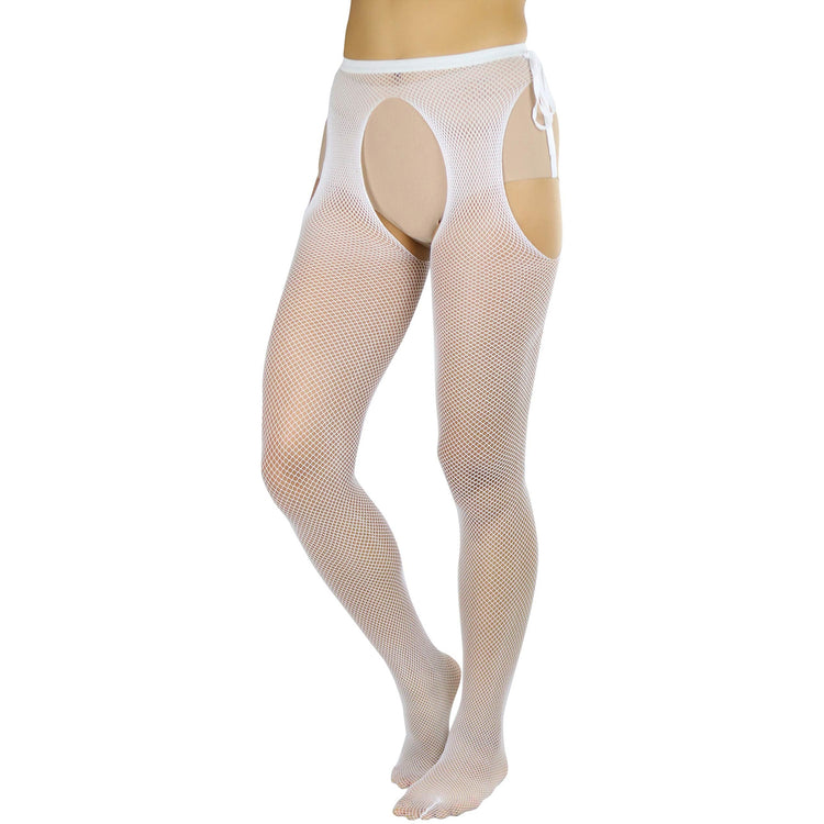 Women's Sheer Pantyhose With Fishnet Suspender And Tie Bow