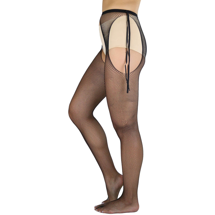Women's Sheer Pantyhose With Fishnet Suspender And Tie Bow