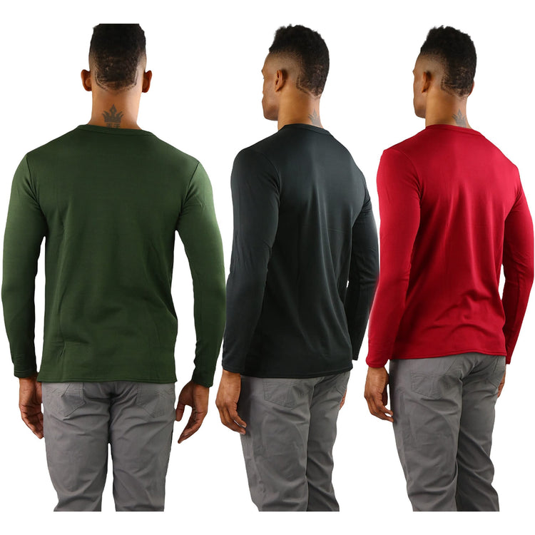 Men's Premium Fleece Lined Microfiber Thermal Long Sleeve Crewneck Shirt Top