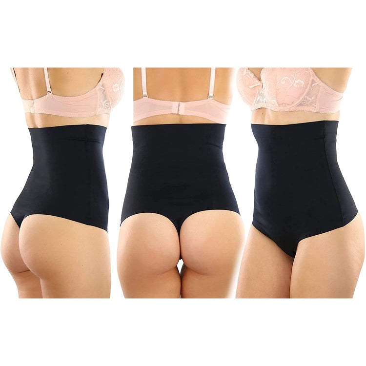 Women's High Waisted Smooth and Silky Torso Control Thong Shapewear