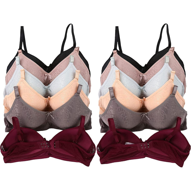 ToBeInStyle Women's Pack of 6 Wire-Free Leopard Jacquard Print Bras
