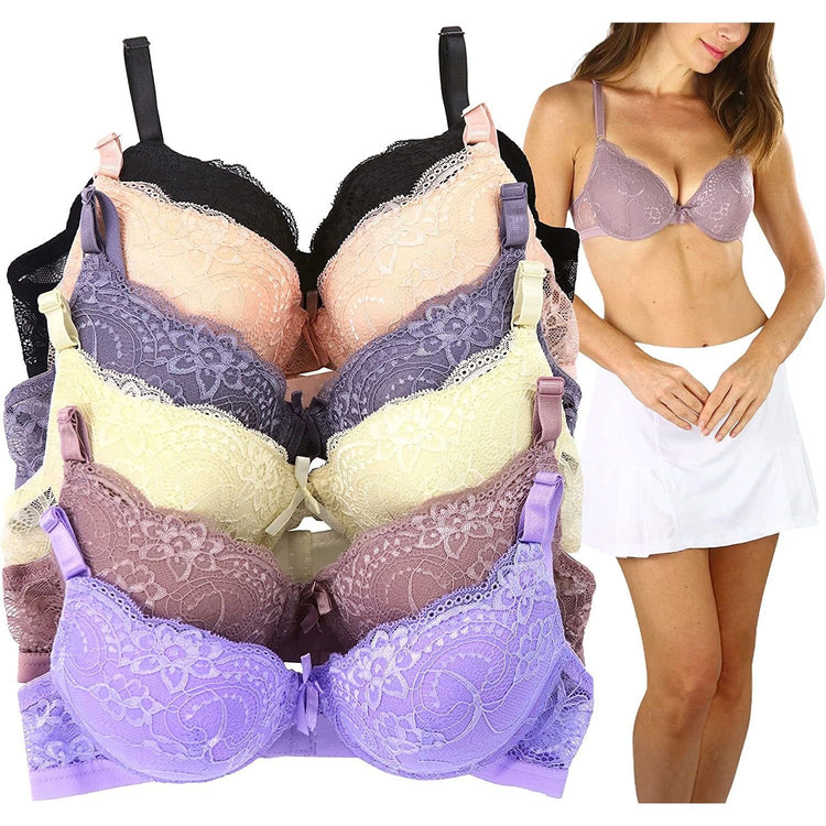 ToBeInStyle Women's Pack of 6 Floral Lace Overlay Bras with Lace Band