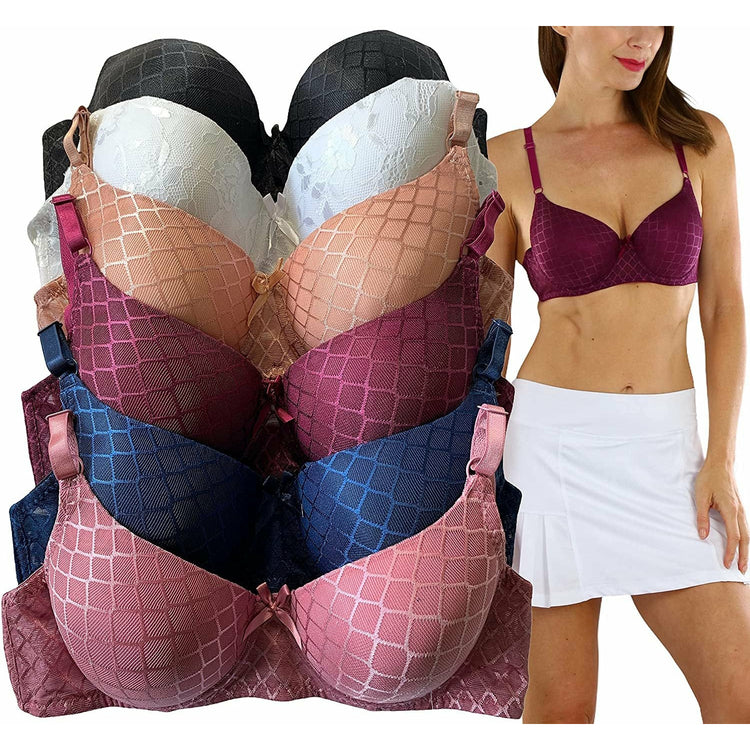 ToBeInStyle Women's Pack of 6 Classic Bras w/ Diamond Net Design