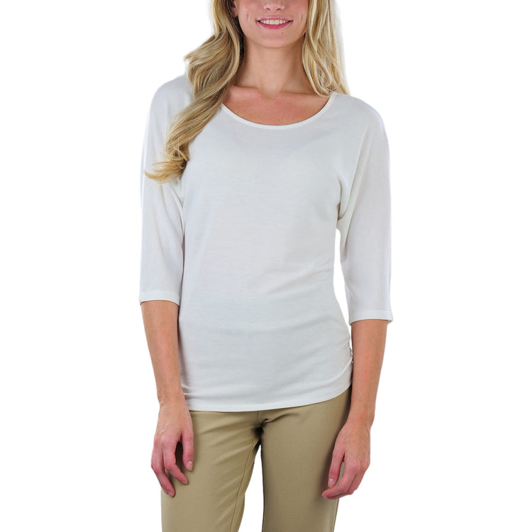 Women's Bow-Back 3/4 Sleeve Top with Side Shirring