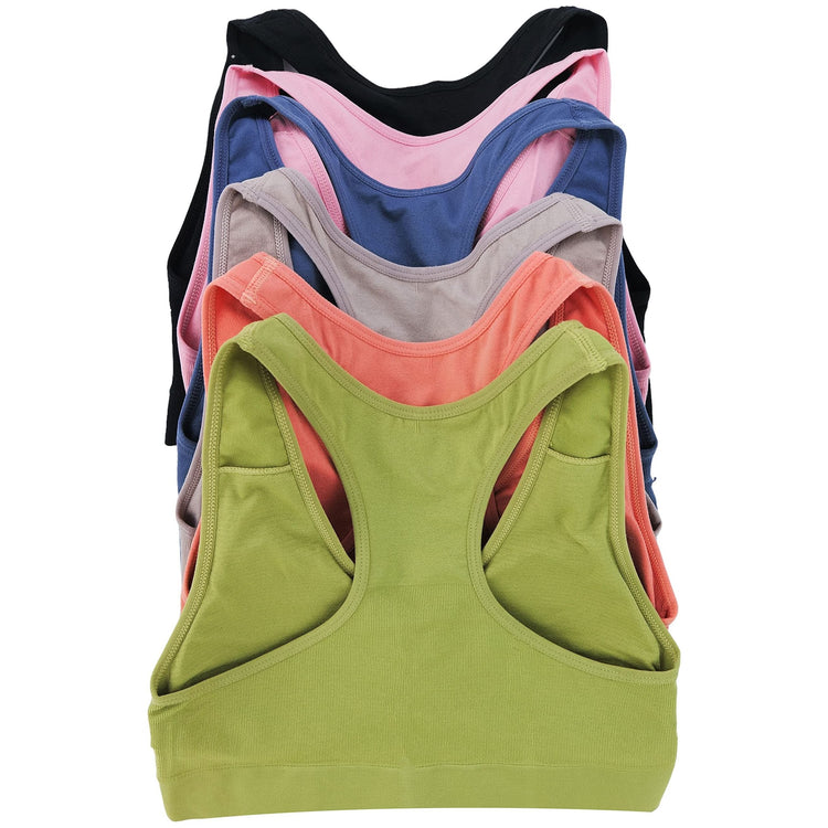 Women’s Pack of 6 Comfortable and Supportive Racerback Sports Bras