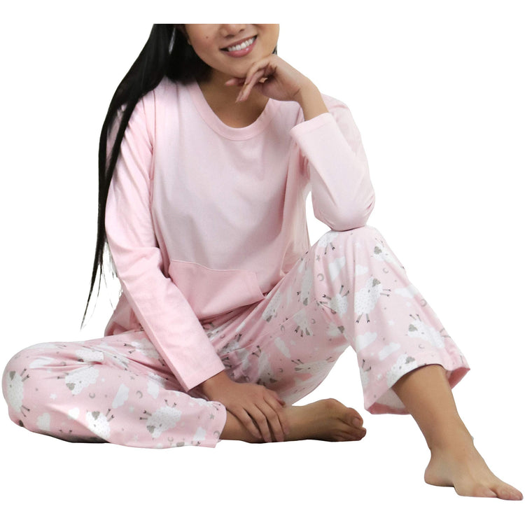Women's Matching Pajama Set with Kangaroo Pocket Top and Flannel Pants