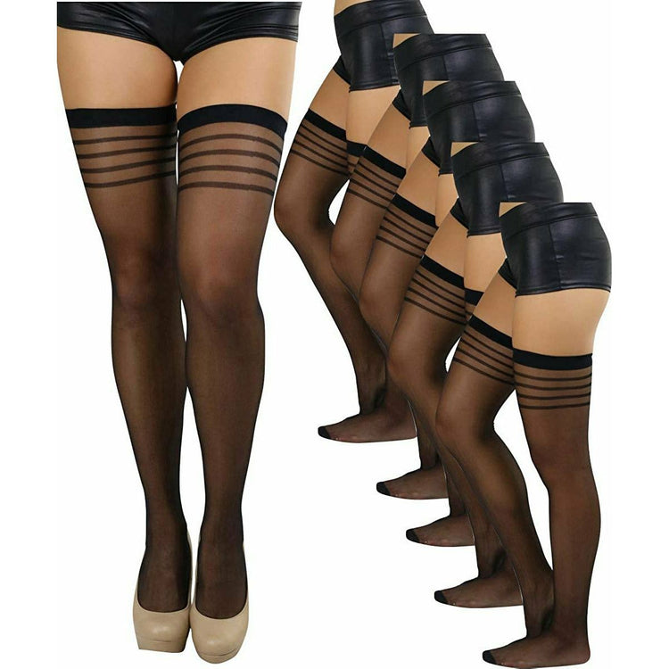 ToBeInStyle Women’s Pack of 6 Top Stripe Band Sheer Thigh High Stockings