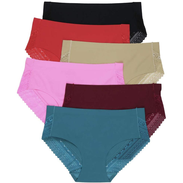 Women’s Pack of 6 Comfortable No Panty Line Laser Cut Bikini Hipster Panties