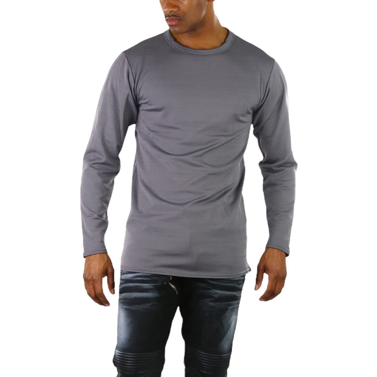 Men's Premium Fleece Lined Microfiber Thermal Long Sleeve Crewneck Shirt Top