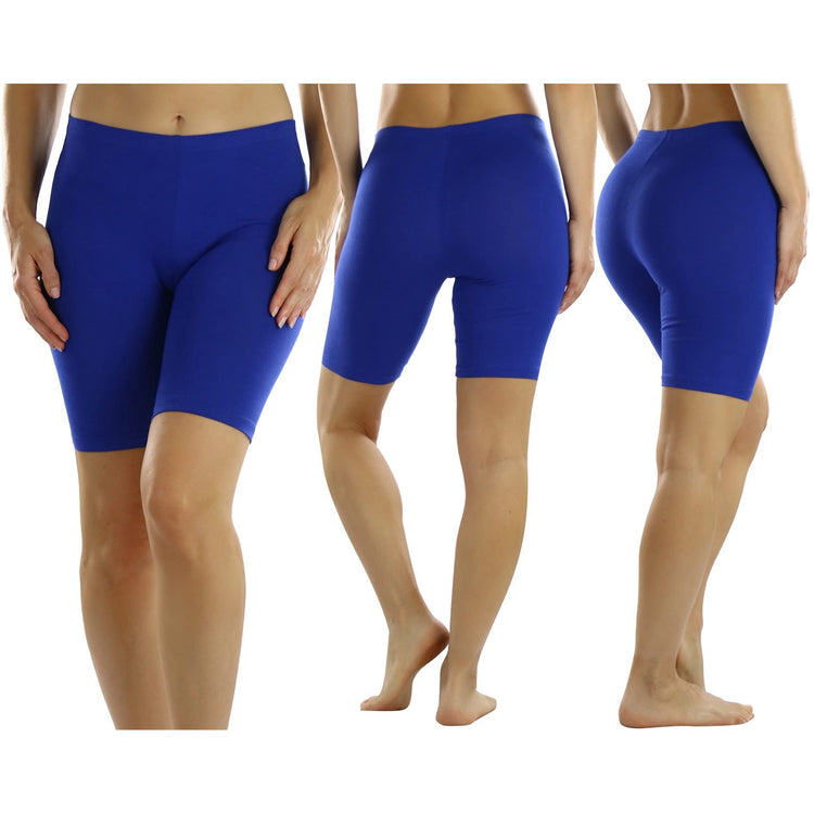 Women's Pack of 6 Premium Cotton Blend High Waisted Biker Bermuda Shorts