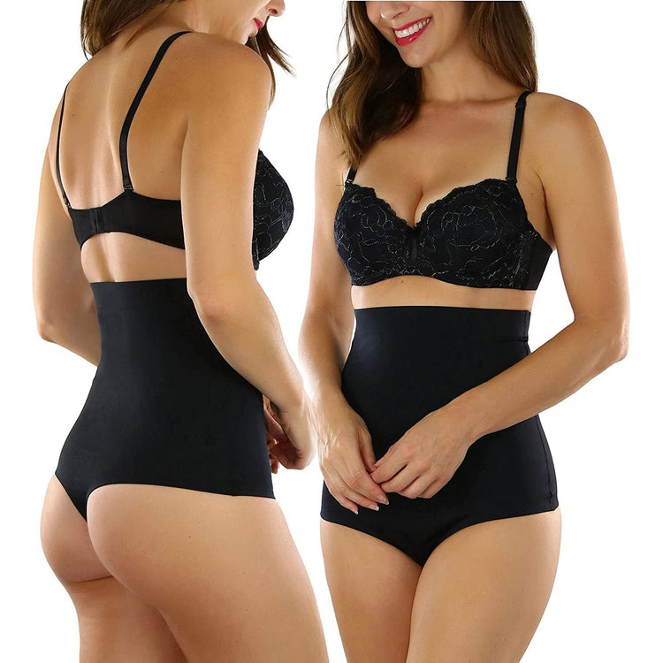 Women's High Waisted Smooth and Silky Torso Control Thong Shapewear