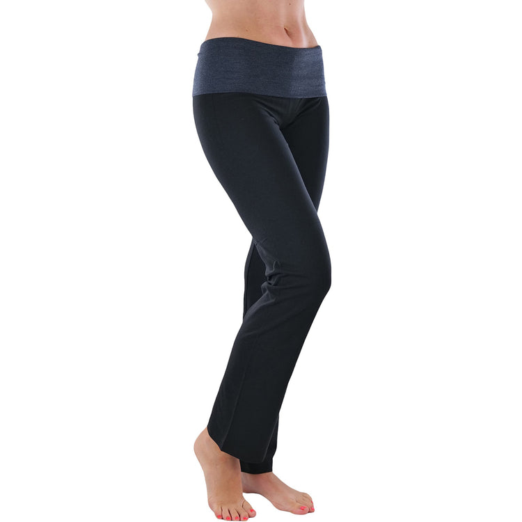 Women's Elastic Exercise Sweatpants w/Fold-Over Waistband