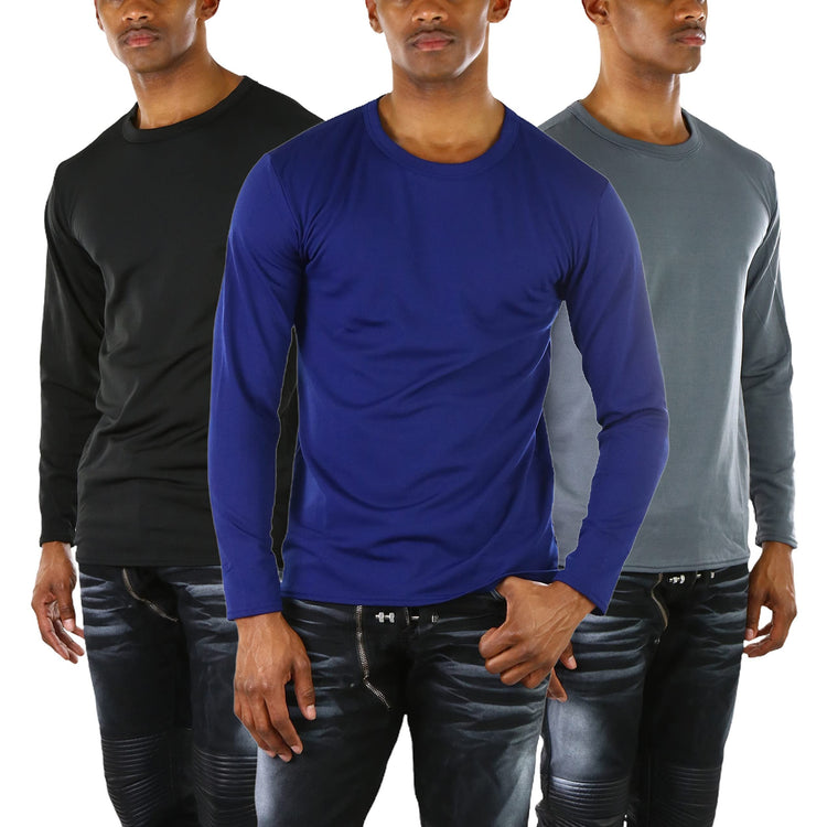Men's Premium Fleece Lined Microfiber Thermal Long Sleeve Crewneck Shirt Top